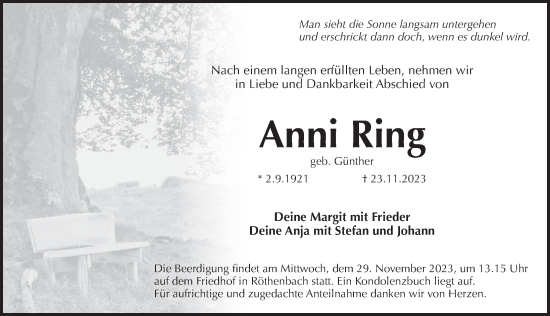 Traueranzeige von Anni Ring von Pegnitz-Zeitung