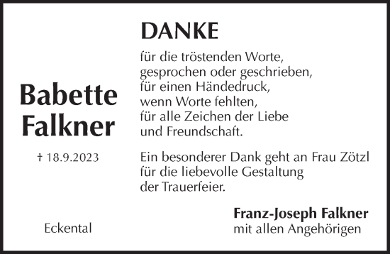Traueranzeige von Babette Falkner von Pegnitz-Zeitung