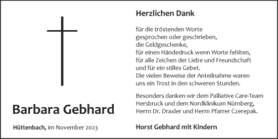 Traueranzeige von Barbara Gebhard von Pegnitz-Zeitung