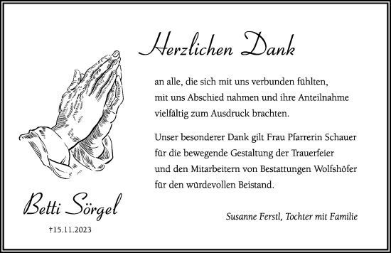 Traueranzeige von Betti Sörgel von Hersbrucker Zeitung Lokal
