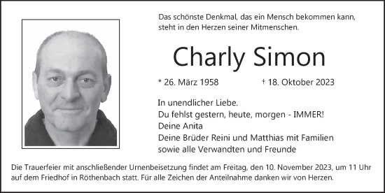 Traueranzeige von Charly Simon von Pegnitz-Zeitung