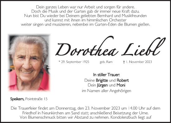 Traueranzeige von Dorothea Liebl von Hersbrucker Zeitung Lokal