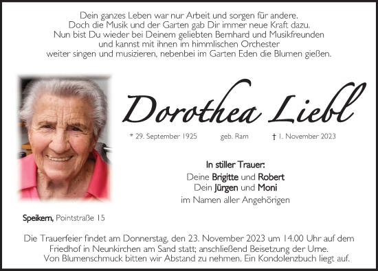 Traueranzeige von Dorothea Liebl von Pegnitz-Zeitung