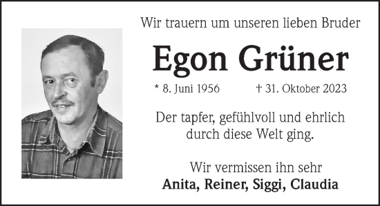 Traueranzeige von Egon Grüner von Der Bote
