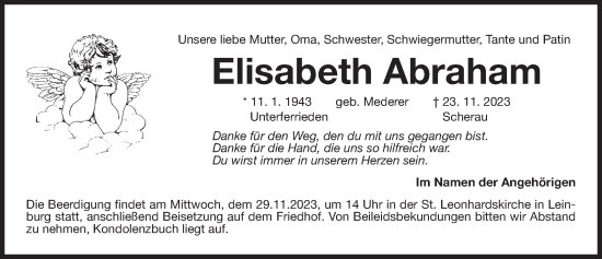 Traueranzeige von Elisabeth Abraham von Der Bote