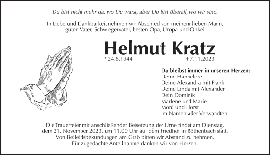 Traueranzeige von Helmut Kratz von Pegnitz-Zeitung