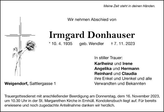Traueranzeige von Irmgard Donhauser von Hersbrucker Zeitung Lokal