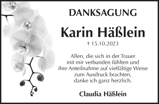 Traueranzeige von Karin Häßlein von Pegnitz-Zeitung