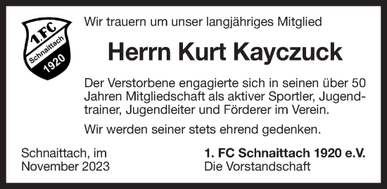 Traueranzeige von Kurt Kayczuck von Pegnitz-Zeitung