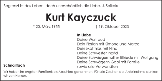 Traueranzeige von Kurt Kayczuck von Pegnitz-Zeitung