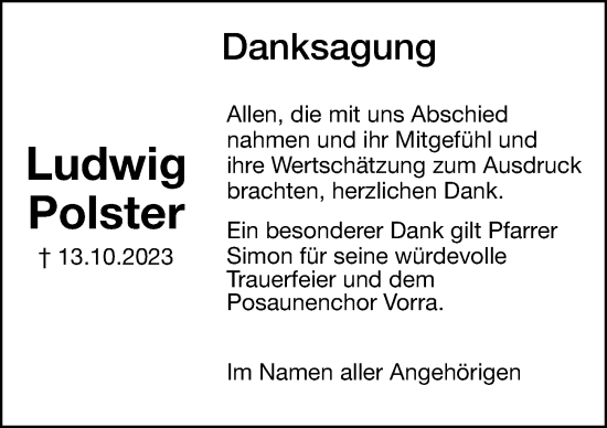 Traueranzeige von Ludwig Polster von Hersbrucker Zeitung Lokal