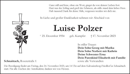 Traueranzeige von Luise Polzer von Pegnitz-Zeitung