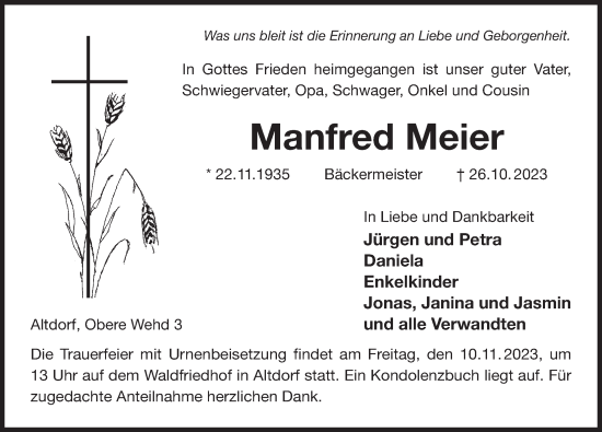 Traueranzeige von Manfred Meier von Der Bote