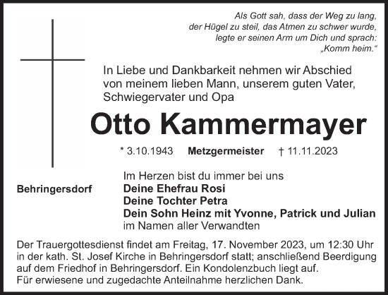 Traueranzeige von Otto Kammermayer von Pegnitz-Zeitung