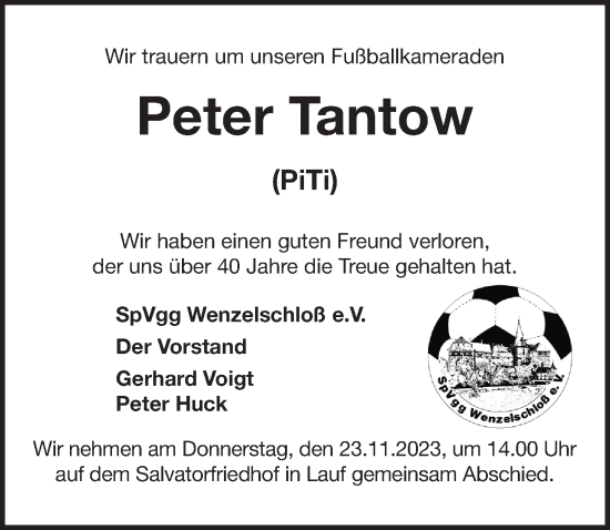 Traueranzeige von Peter Tantow von Pegnitz-Zeitung