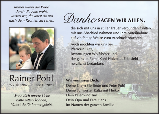 Traueranzeige von Rainer Pohl von Hersbrucker Zeitung Lokal