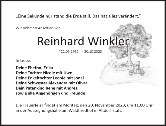 Traueranzeige von Reinhard Winkler von Der Bote