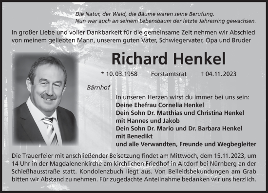 Traueranzeige von Richard Henkel von Der Bote