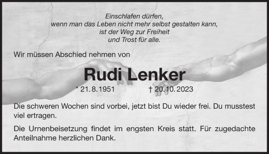 Traueranzeige von Rudi Lenker von Der Bote