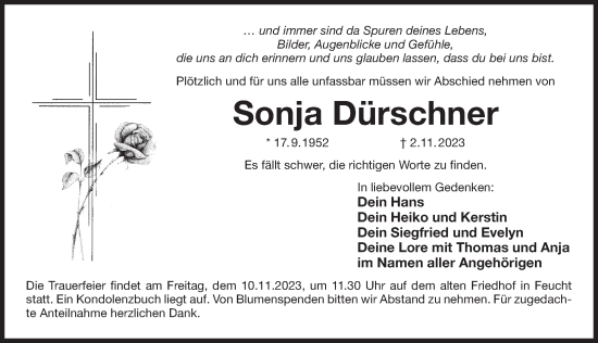 Traueranzeige von Sonja Dürschner von Der Bote