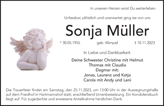 Traueranzeige von Sonja Müller von Hersbrucker Zeitung Lokal