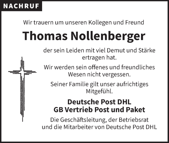 Traueranzeige von Thomas Nollenberger von Der Bote