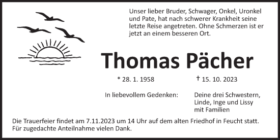 Traueranzeige von Thomas Pächer von Der Bote