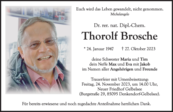 Traueranzeige von Thorolf Brosche von Hersbrucker Zeitung Lokal