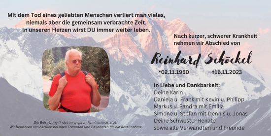 Traueranzeige von Reinhard Schöckel von Der Bote