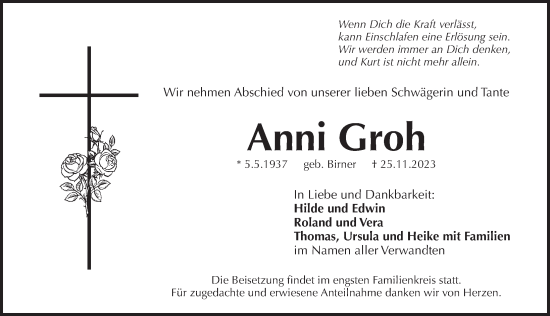 Traueranzeige von Anni Groh von Pegnitz-Zeitung