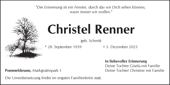Traueranzeige von Christel Renner von Pegnitz-Zeitung