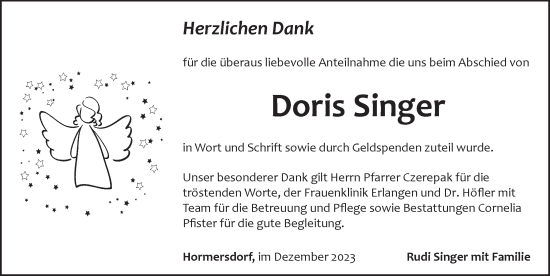 Traueranzeige von Doris Singer von Pegnitz-Zeitung