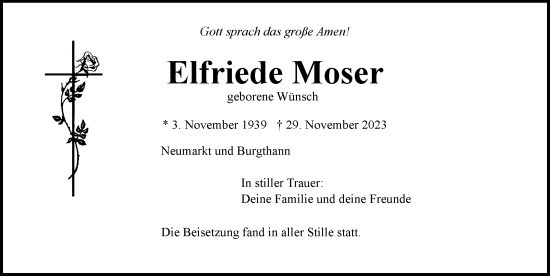 Traueranzeige von Elfriede Moser von Der Bote