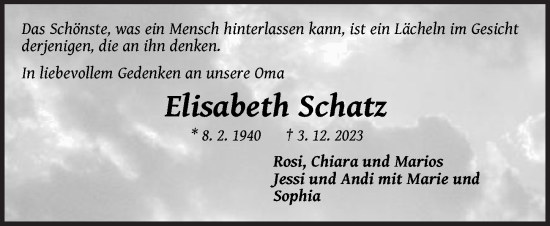 Traueranzeige von Elisabeth Schatz von Pegnitz-Zeitung