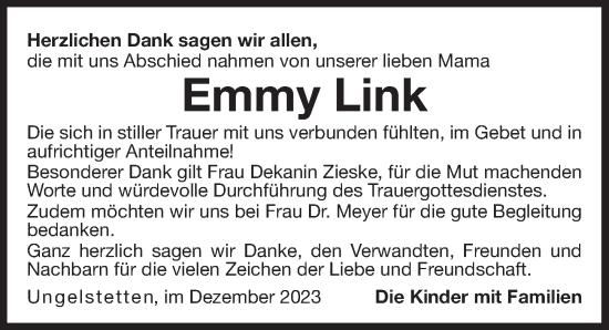 Traueranzeige von Emmy Link von Der Bote