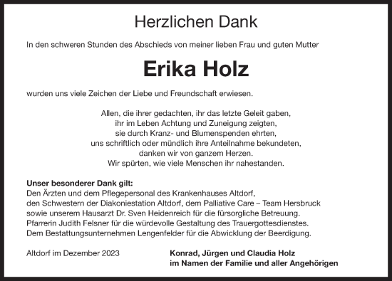 Traueranzeige von Erika Holz von Der Bote
