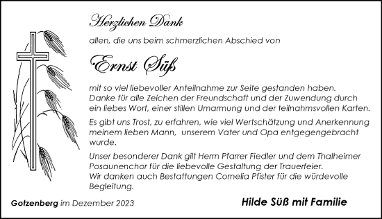 Traueranzeige von Ernst Süß von Hersbrucker Zeitung Lokal