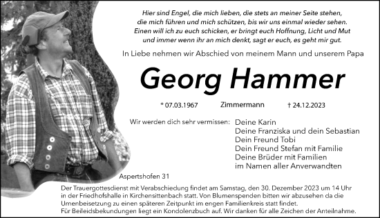 Traueranzeige von Georg Hammer von Hersbrucker Zeitung Lokal