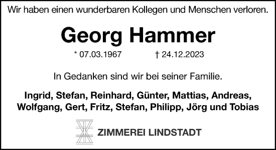 Traueranzeige von Georg Hammer von Hersbrucker Zeitung Lokal