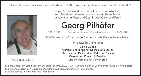 Traueranzeige von Georg Pilhöfer von Hersbrucker Zeitung Lokal