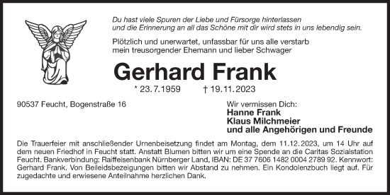 Traueranzeige von Gerhard Frank von Pegnitz-Zeitung