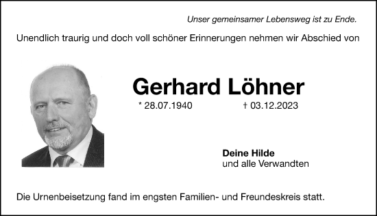 Traueranzeige von Gerhard Löhner von Hersbrucker Zeitung Lokal