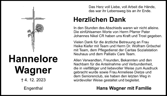 Traueranzeige von Hannelore Wagner von Hersbrucker Zeitung Lokal