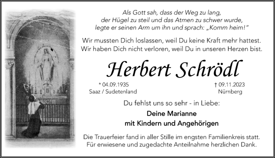 Traueranzeige von Herbert Schrödl von Hersbrucker Zeitung Lokal