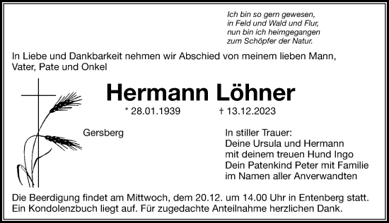 Traueranzeige von Hermann Löhner von Hersbrucker Zeitung Lokal