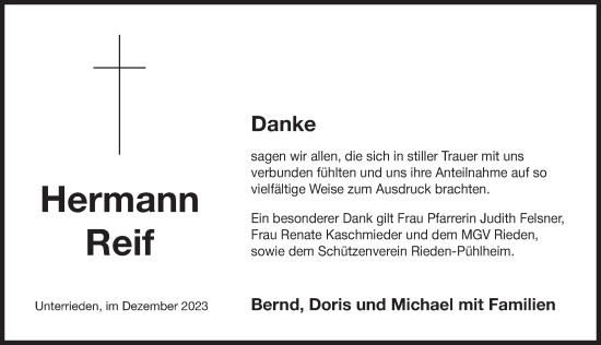 Traueranzeige von Hermann Reif von Pegnitz-Zeitung