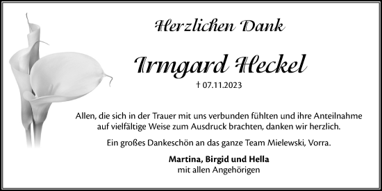 Traueranzeige von Irmgard Heckel von Hersbrucker Zeitung Lokal