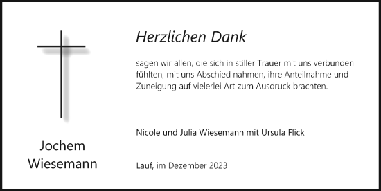Traueranzeige von Jochem Wiesemann von Pegnitz-Zeitung