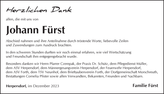 Traueranzeige von Johann Fürst von Pegnitz-Zeitung