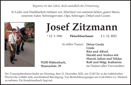 Traueranzeige von Josef Zitzmann von Pegnitz-Zeitung